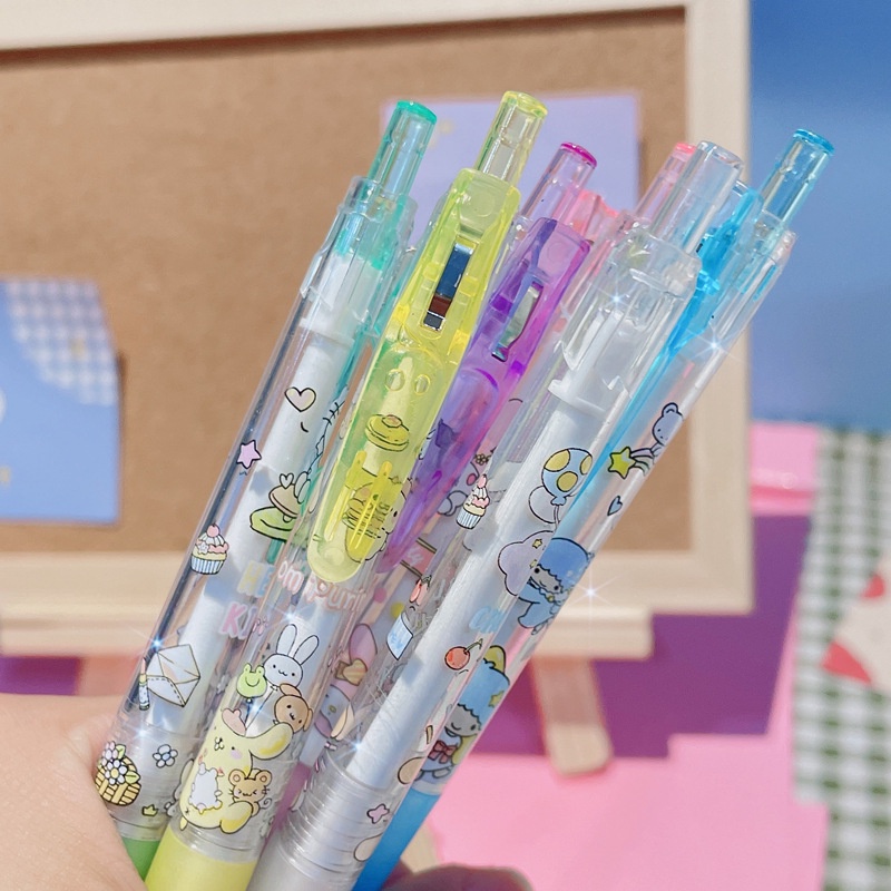 [Harga Grosir] 1pc Warna Random Kawaii 0.5mm Kartun Bening Anime Print Gel Pen Press Tulisan Handle Pen Siswa Sekolah Kantor Perlengkapan Alat Tulis