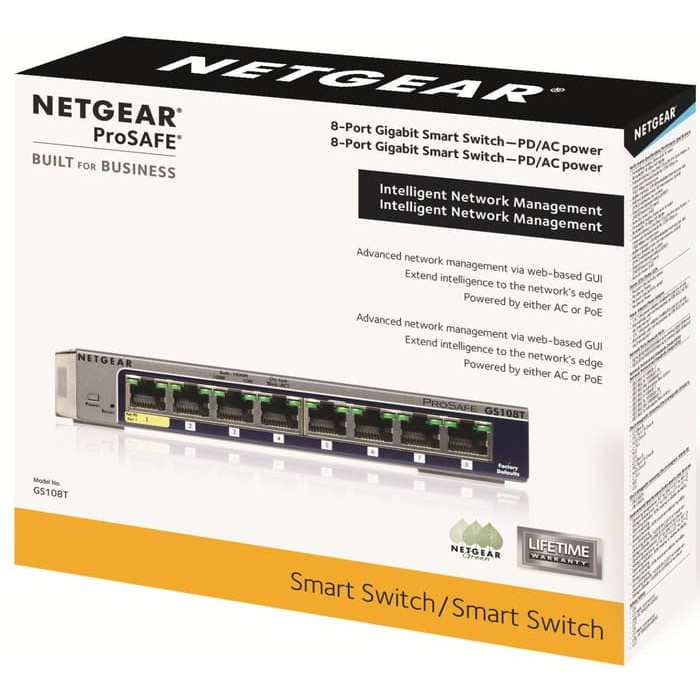 NETGEAR GS108T Gigabit Smart Switch 8 Port ProSAFE Lifetime Protection