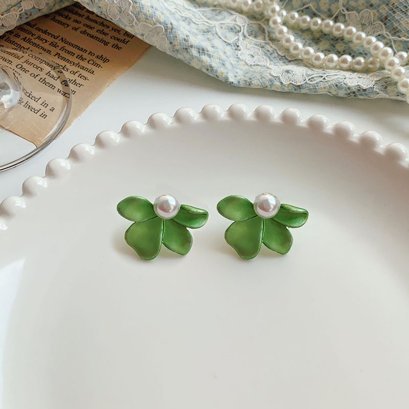 Korea Retro Hijau Bunga Anting Lucu Hati Stud Earrings2023Musim Panas Baru Ladies Fashion Aksesoris