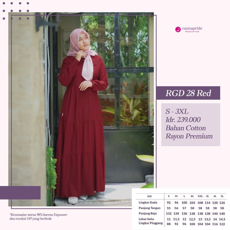 Gamis.Rauna RGD 28 Maroon, Red, Cream