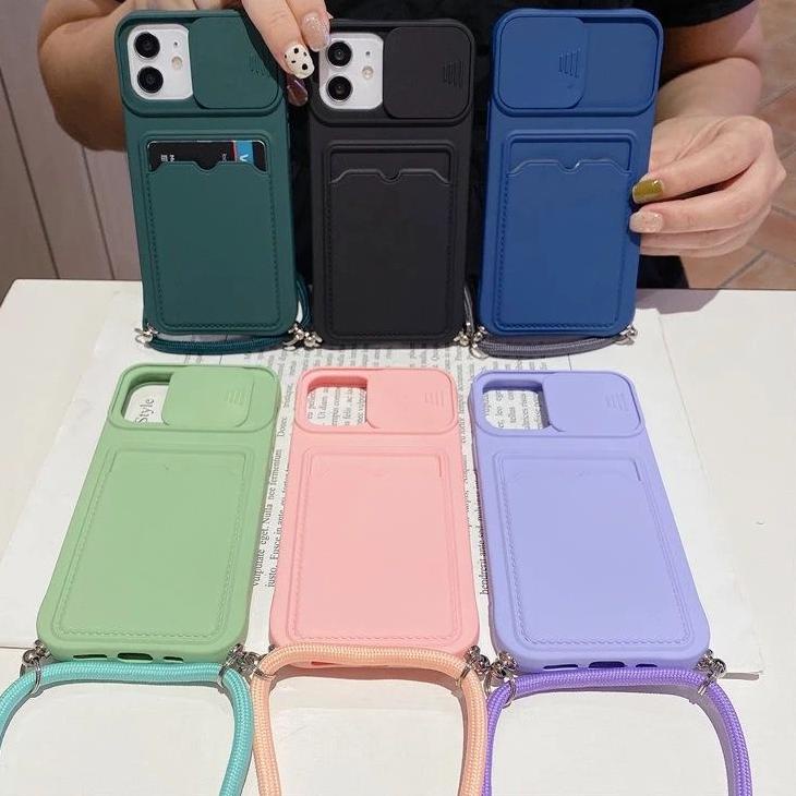 ➱ SoftCase dompet kartu polos Bahan Silikon Dengan Lanyard dan Card Holder Untuk Iphone Xr , Xs/XsMa