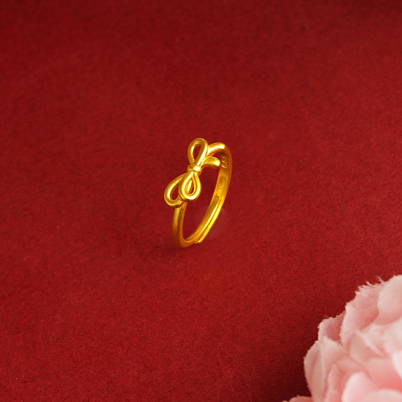 Goldkingdom Perhiasan Fashion Emas Asli Kadar 375Bangkok Aksesoris Ready Stock Cincin Simpul Cina Gaya Retro Busur Dapat Disesuaikan Berlapis Emas Cincin Sederhana