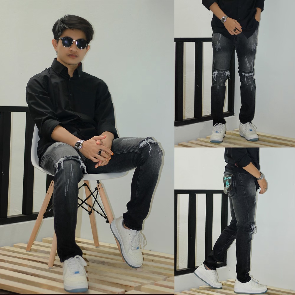 RDDSTORE  jeans sobek pria / jeans sobek lutut pria / jeans sobek slimfit / jeans sobek panjang / je