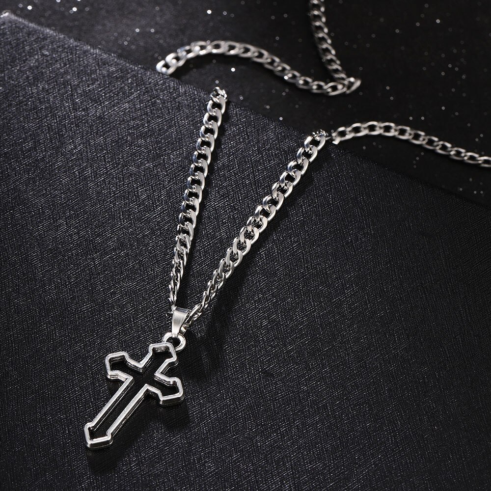 Woman Korea ins Jesus Cross Pendant Necklace Kalung Warna Perak