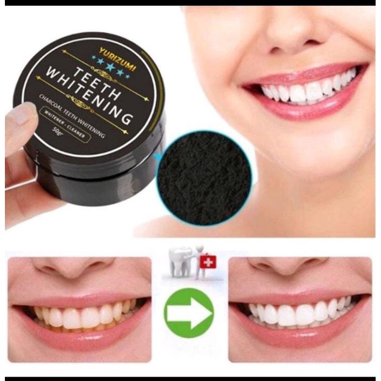 Teeth Whitening Charcoal Ori Activated Pemutih Gigi Kuning Alami Instant Permanen 50gr