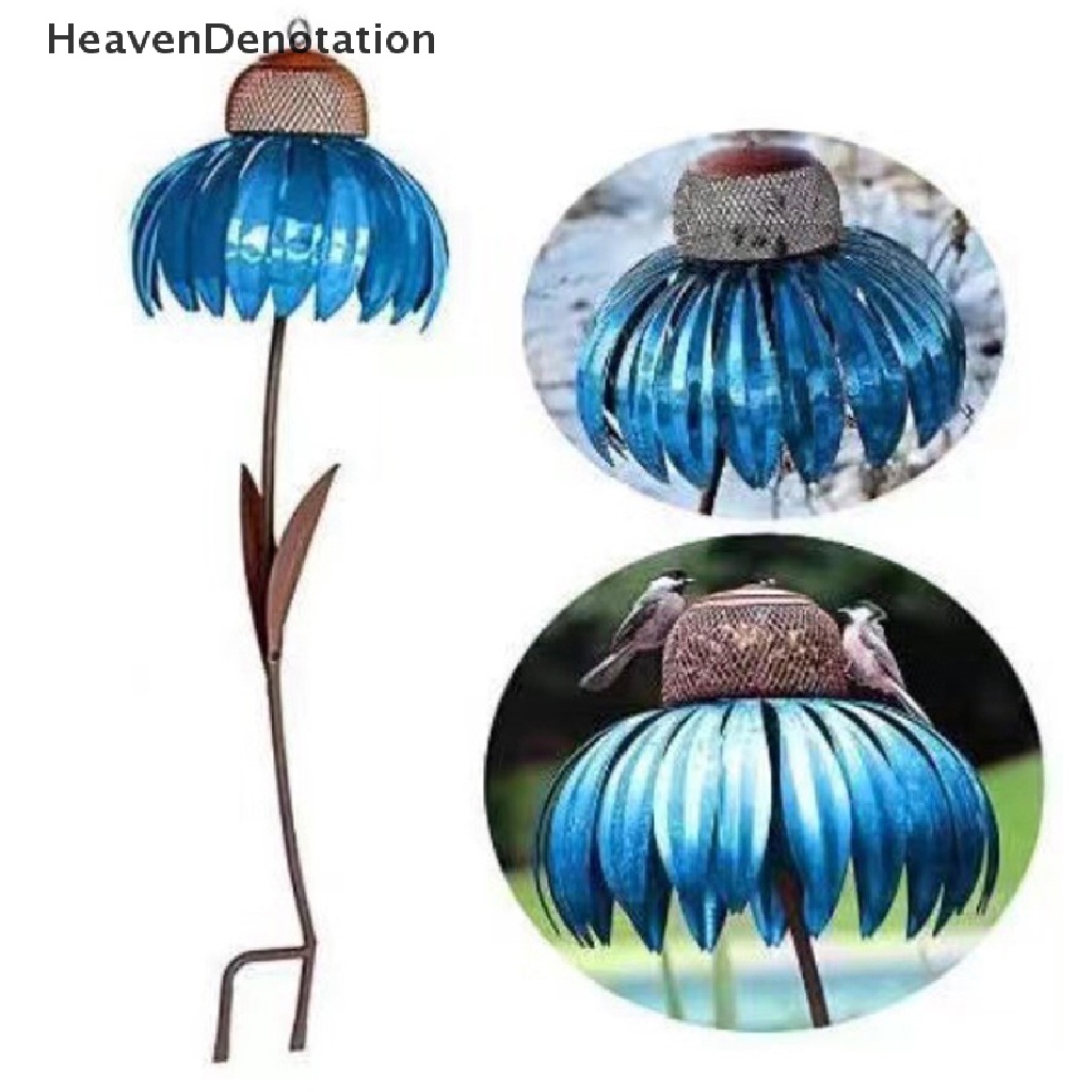 [HeavenDenotation] Botol Burung Dengan Stand Metal Berbentuk Bunga Dekorasi Taman Luar Ruangan Pink Coneflower Bird Wadah Aksesoris HDV