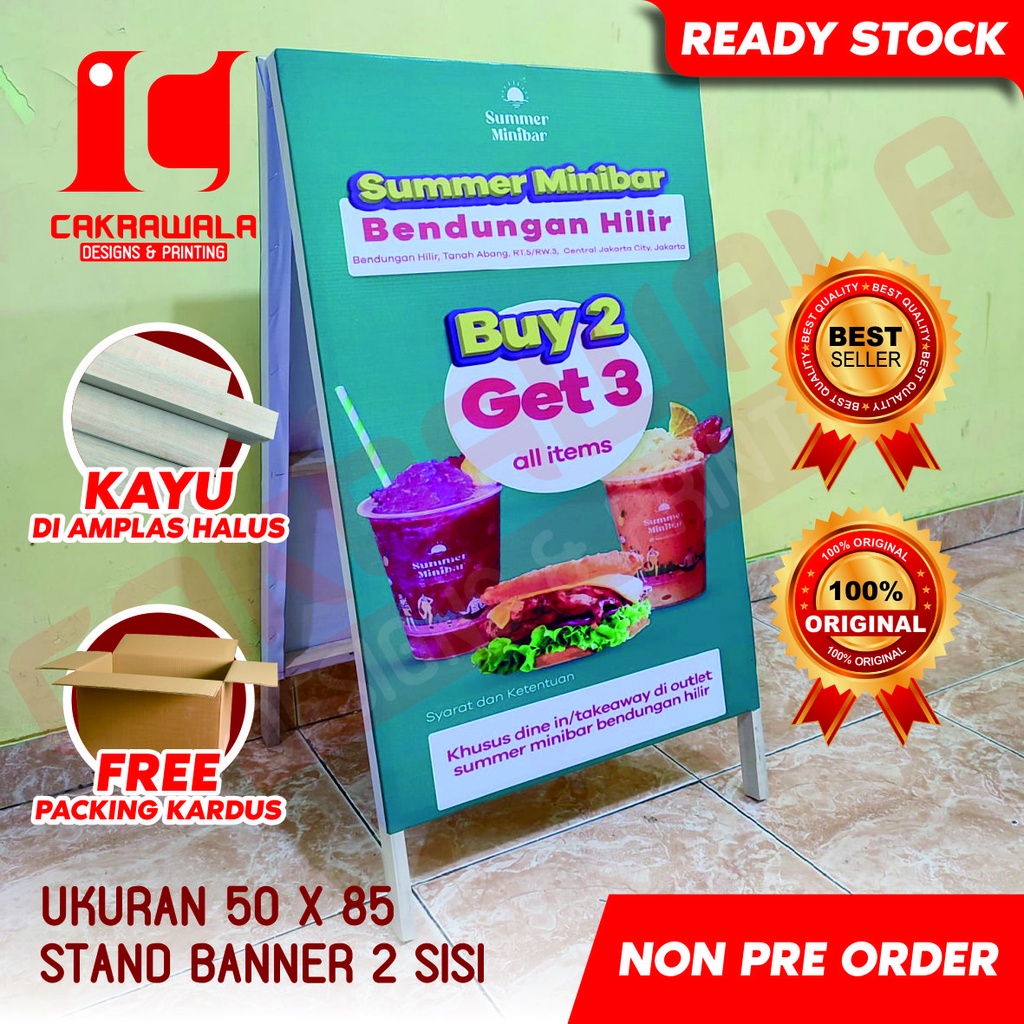 STAND BANNER KAYU BURGER DAN MINUMAN UKURAN 50 X 85 - STANDING BANNER KAYU PROMO - STANDING BANNER K
