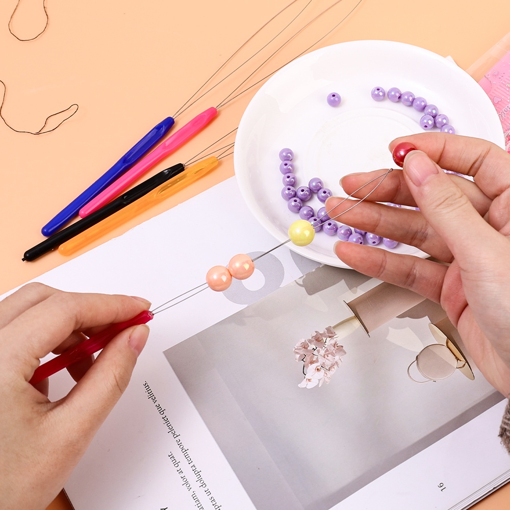 Diy Colorful Pegangan Plastik Manik Threader Mode Threader Ringan Multifungsi Wig Crochet Tools
