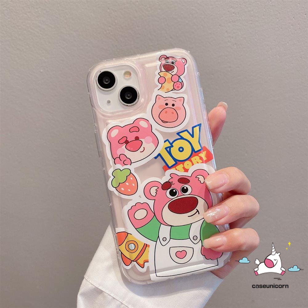 Compatible For iPhone 7 8 6 6S Plus 11 14 13 12 Pro Max XR X XS MAX Cartoon Toy Story Cute Strawberry Bear Lotso Buzz Lightyear Alien Silicon TPU Soft Shockproof Airbag Case