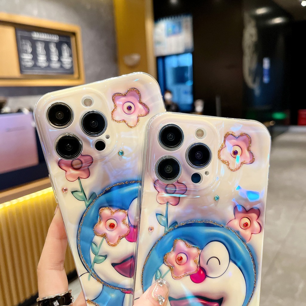 IPHONE Casing Ponsel Desain Bunga Kucing Biru Glossy Lucu Kompatibel Dengan Iphone12 13 14 11 Pro Max X Xs Max Xr Bgvbg