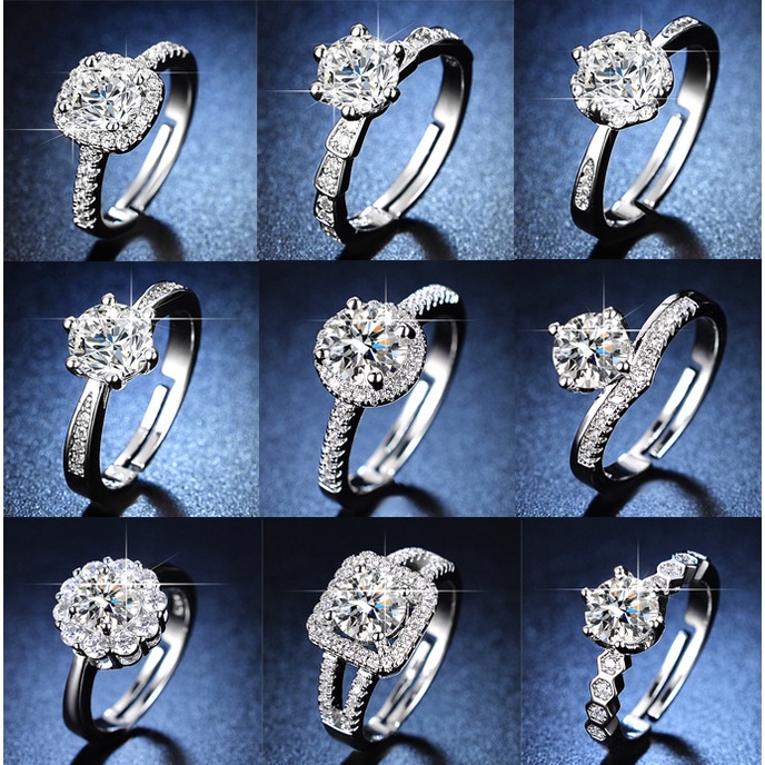 Goldkingdom Fashion Jewelry Accessories Ready Stock 50 desain Cincin Perak 925O riginal Cincin Perak Perempuan Women Diamond Ring Adjustable Rings