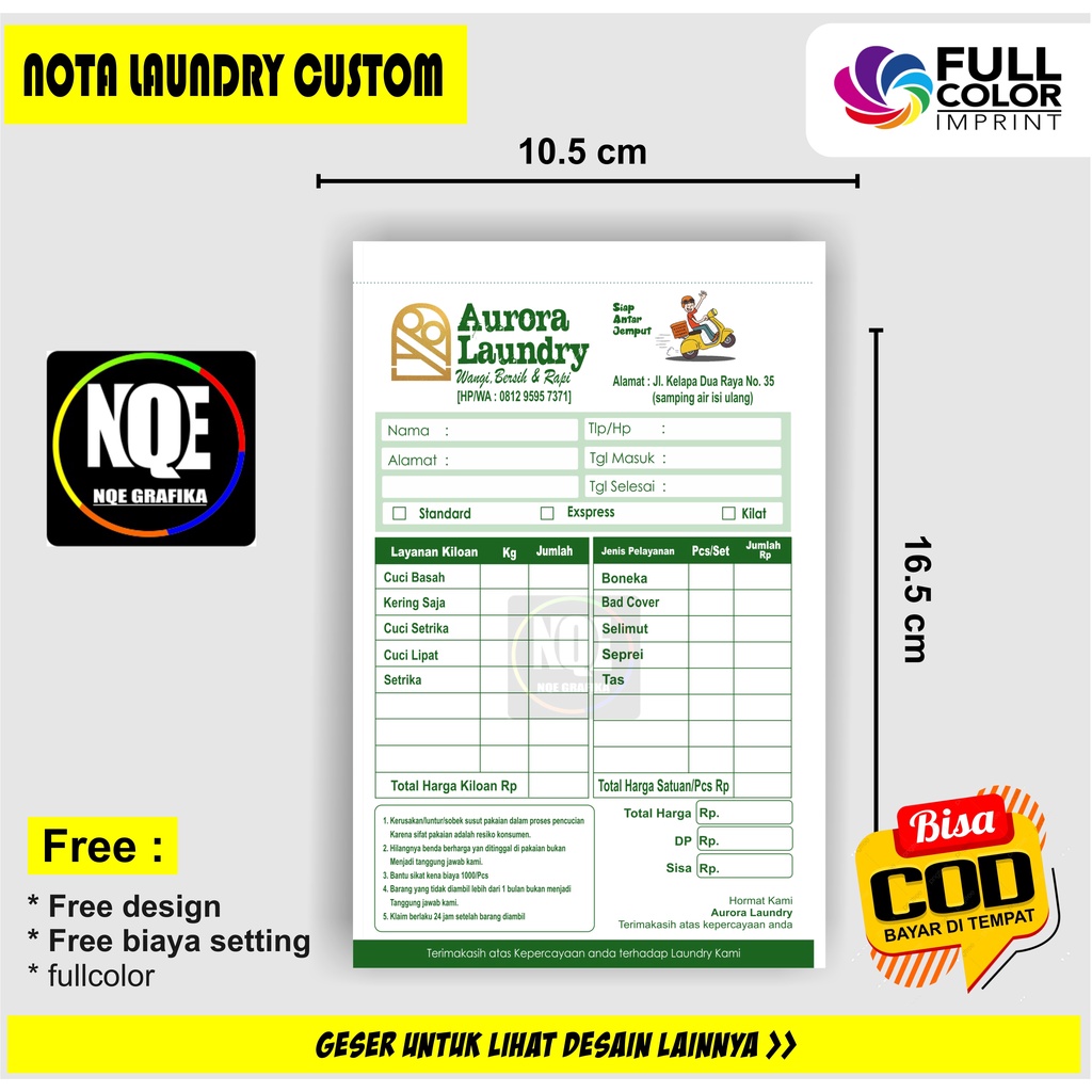 

[PROMO] nota laundry, NOTA laundry 2 rangkap