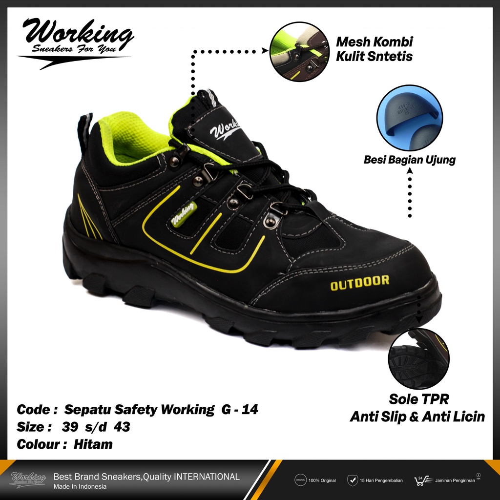 Sepatu Safety Ujung Besi Working G-14 Size 38-43