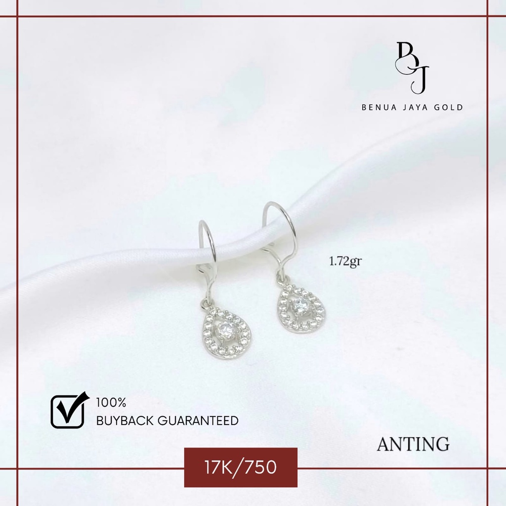Anting Kait Tear Drop Emas Putih 17K/750