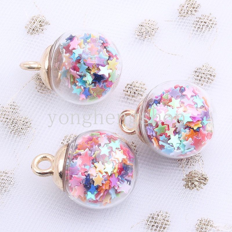 Ornamen Botol Kaca Bulat Mini 16mm Dengan Bintang Sequin Untuk Membuat Perhiasan Handmade DIY