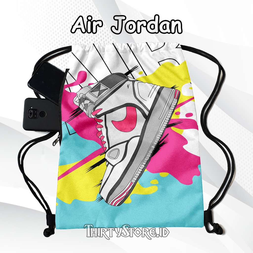 Tas Serut Anti Air New String Bag Full Print Pria Dan Wanita Motif Air Jordan Tas Olahraga Tas Sekolah