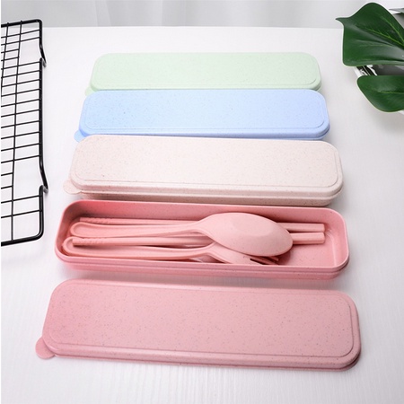 Set Sendok Travel Cutlery Box  / Set Alat Makan 3in1  / Sendok Garpu Sumpit Kotak Bahan Jerami / Set Sendok Garpu Sumpit / Peralatan Makan Traveling