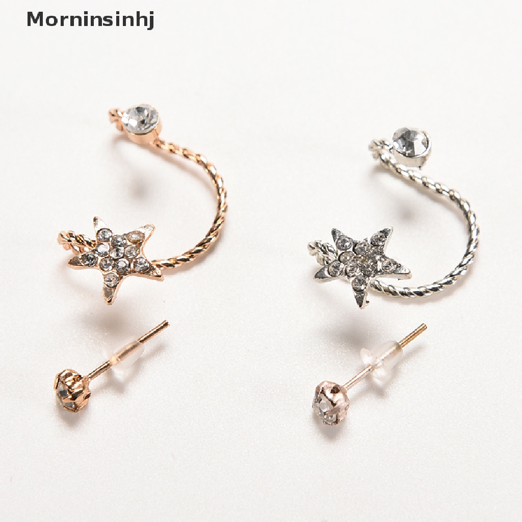 Mornin Wanita Fashion Berkilau Kristal Pentagram Telinga Klip Trendi Manset Telinga Stud Earings id