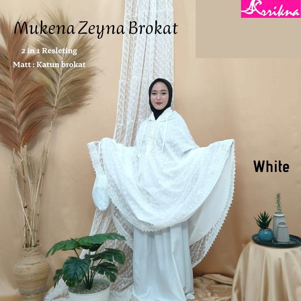 Mukena Wanita Dewasa PUTIH ZEYNA BROKAT by ARRIKNA