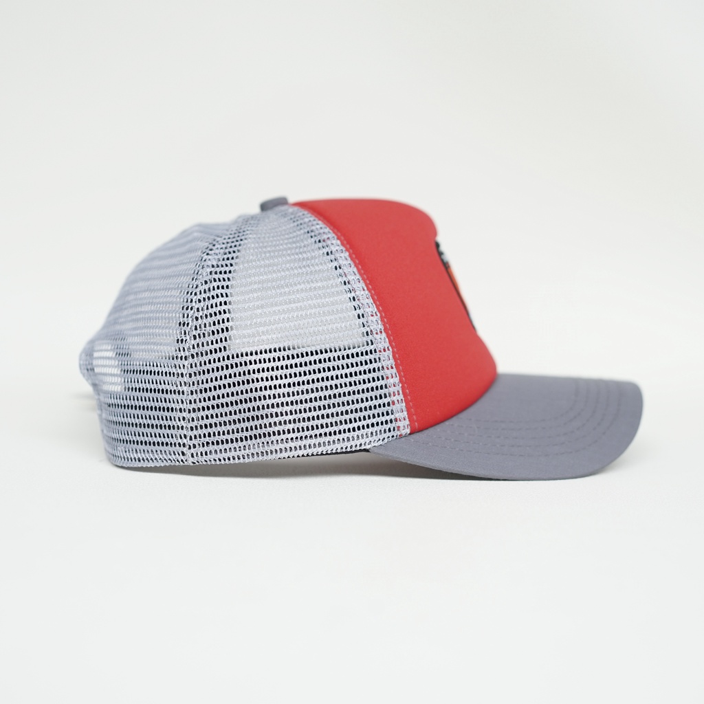 Zarventure merah abu 87 Topi Trucker Jaring Busa