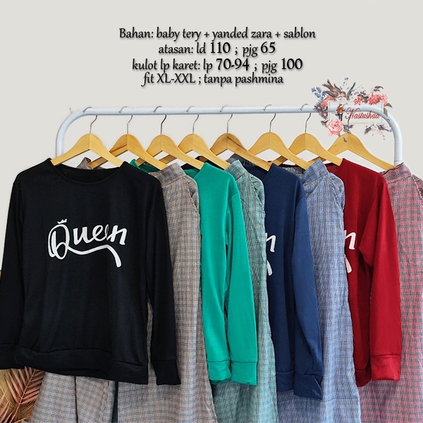 SETELAN KULOT FASHION TRENDY WANITA JUMBO ONE SET KAOS LENGAN PANJANG + CELANA KULOT PANJANG MOTIF KOTAK-KOTAK WANITA KASUAL