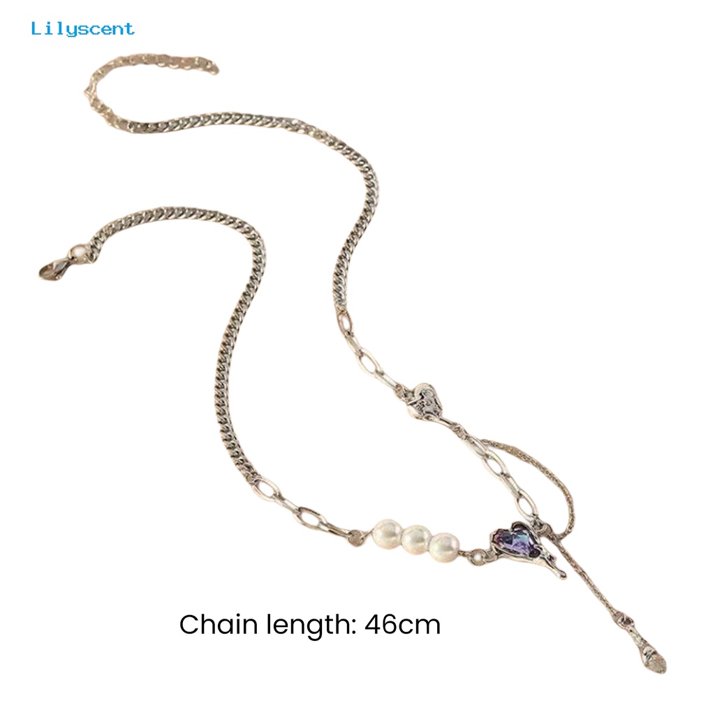 [LS] Charm Kalung Rumbai Rantai Gaya Senada Electroplating Mutiara Imitasi Kepribadian Dekorasi Leher Menawan Aksesoris Cinta Hati Kalung Liontin Kristal Imitasi Untuk Kehidupan Sehari-Hari