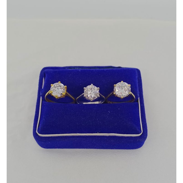 cincin solitaire (desi) mata putih/perak asli silver 925 lapis emas/perhiasan fashion wanita terbaru