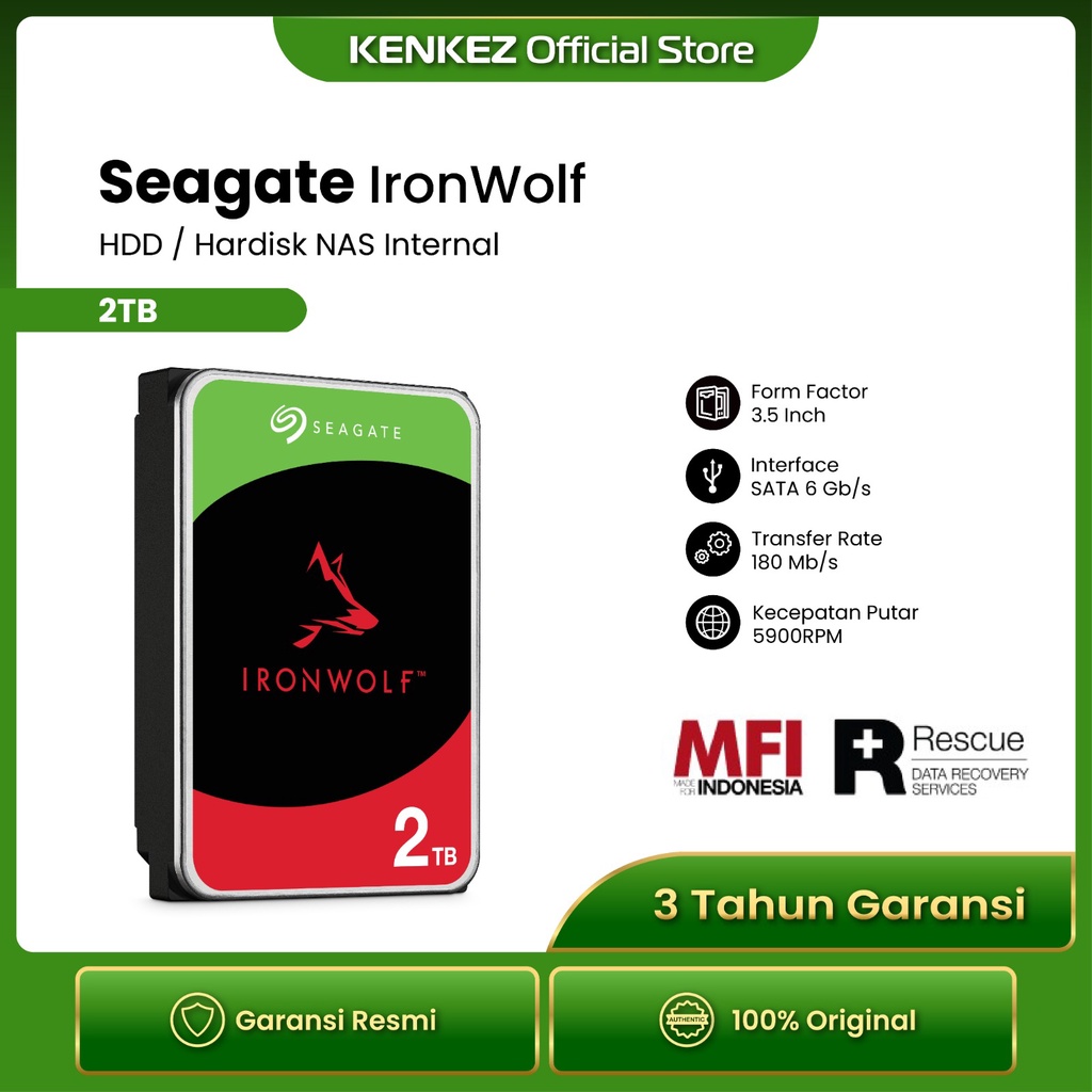 Seagate Ironwolf Hardisk Internal NAS 2TB SATA