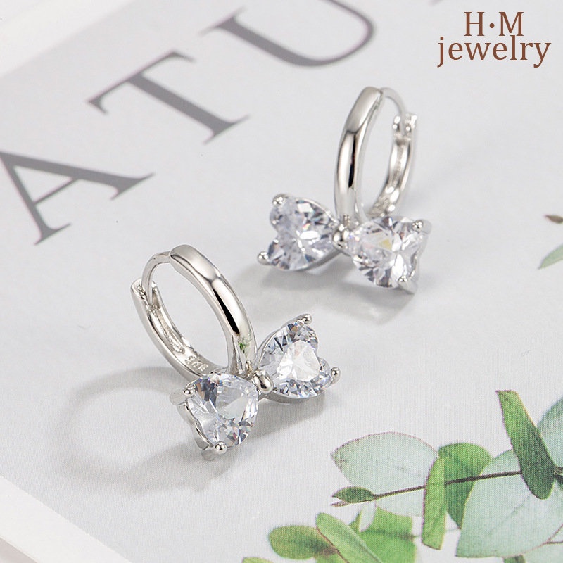 Klip Telinga Busur Zirkon AAA Manis2023 New High Sense Simple Earrings