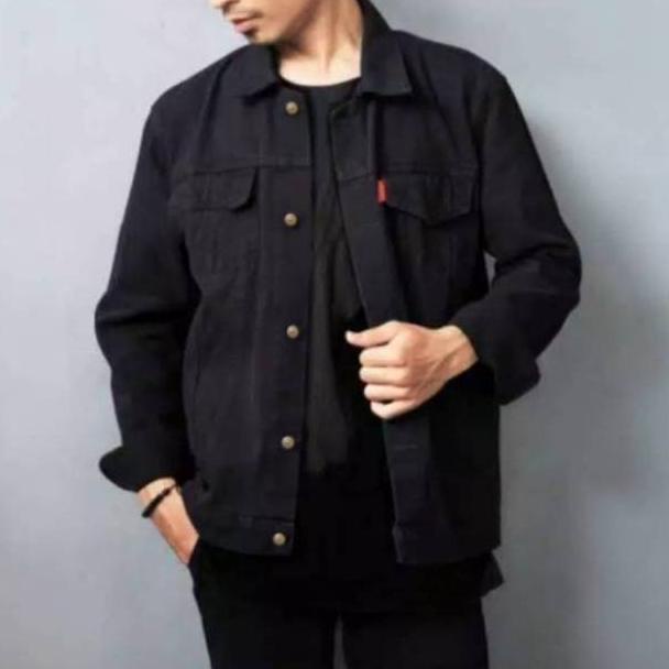 TERLARIS Jaket Jeans Pria LEVIS Hitam Pekat Keren Terbaru - Jacket Denim Distro Kekinian