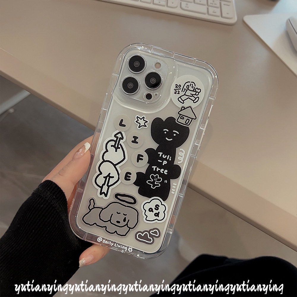 IPHONE Kartun Lucu Case Kompatibel Untuk Iphone7 8Plus 11 14 13 12 Pro MAX XR 6 6S X XS MAX SE 2020 Airbag Graffiti Anjing Yang Indah Cinta Hati Stiker Shockproof Bening TPU Soft Cover