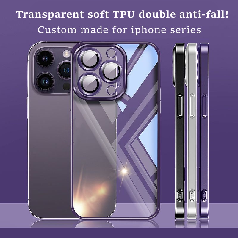 Casing Handphone Transparan Silver, Cocok Untuk iphone 13 Pro Max14 plus, HD soft TPU Apple14 Pro12 11 Pro max Perlindungan anti Jatuh xr xs Max7 8 plus case Handphone