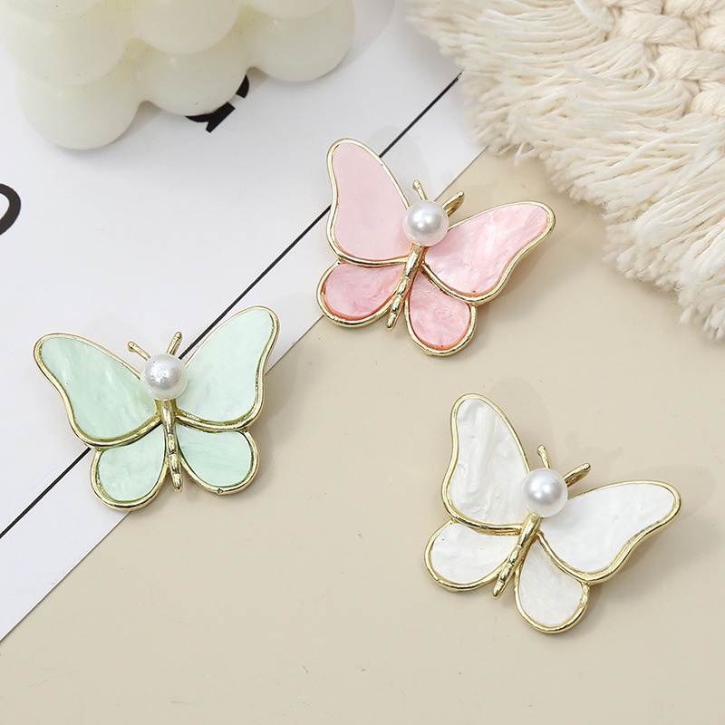 Sparkly Shell Butterfly Bros Pesona Mutiara Buatan Korsase Putih Biru Kuning Butterfly Pin Mewah Aksesoris Wanita Elegan Indah Perhiasan