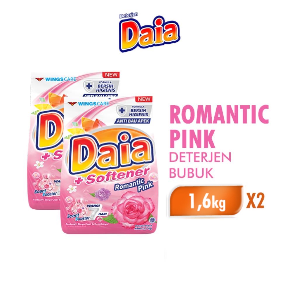 Daia Deterjen Bubuk Romantic Pink Softener 1,6 kg x2