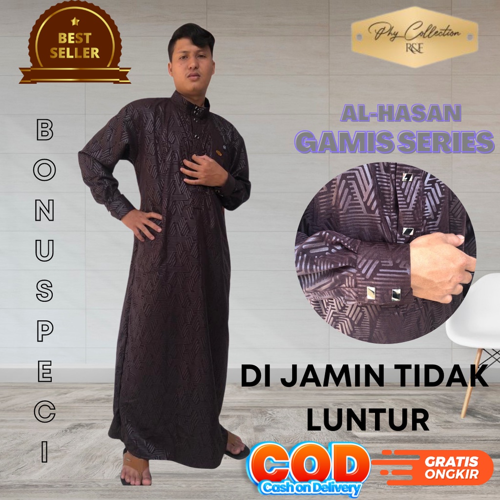 ZYELLA Baju Jubah Gamis Pria Laki Laki Dewasa Cowok Remaja Model Haromain Motif Embos Lengan Panjang