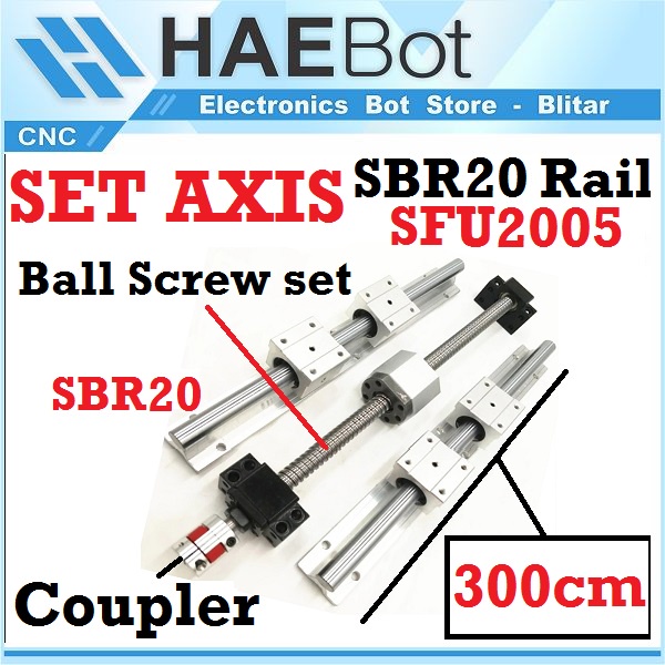 [HAEBOT] Set Axis SBR20 SFU2005 300cm Linear Slider Ballscrew CNC Router Plasma Mekanik Aktuator Ind