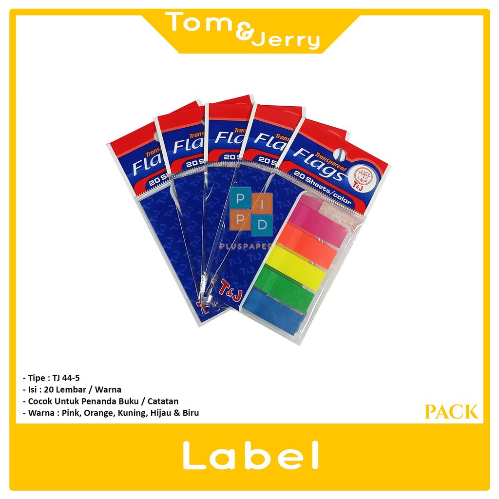 

Tom & Jerry - Label Penanda Buku Transparent Flags TJ 44 - 5 Color - Pad