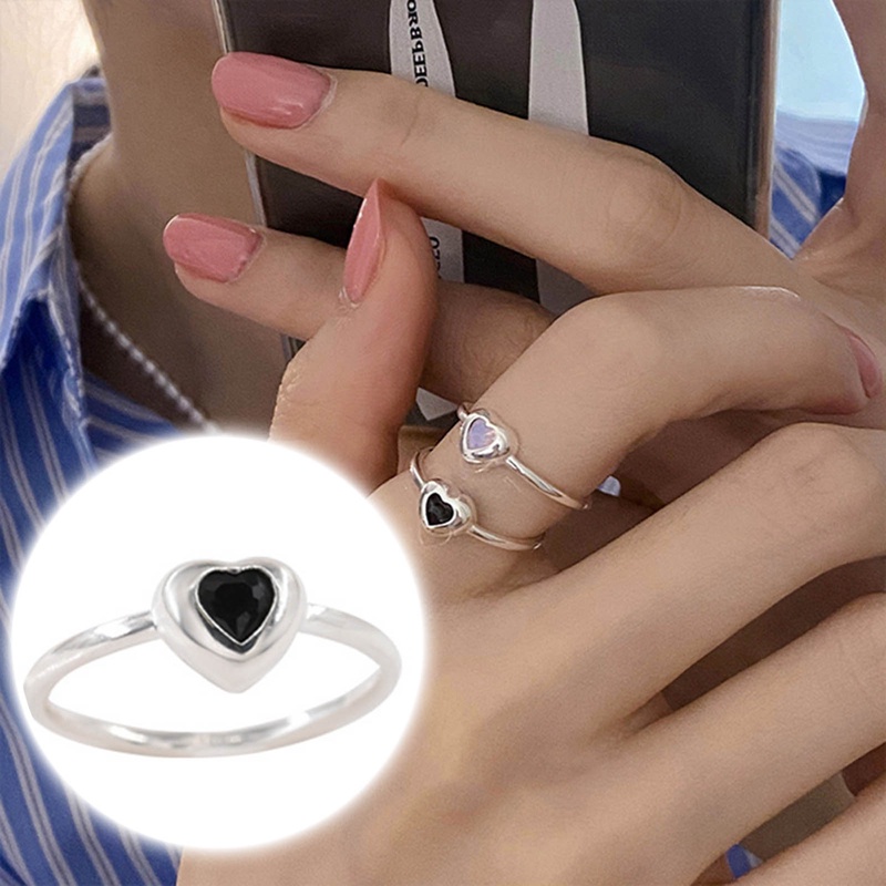 925 Sterling Silver Biru Hitam Jantung Cincin Untuk Wanita Counple Pernikahan Pertunangan Perak Wanita Vintage Ring Fine Jewelry