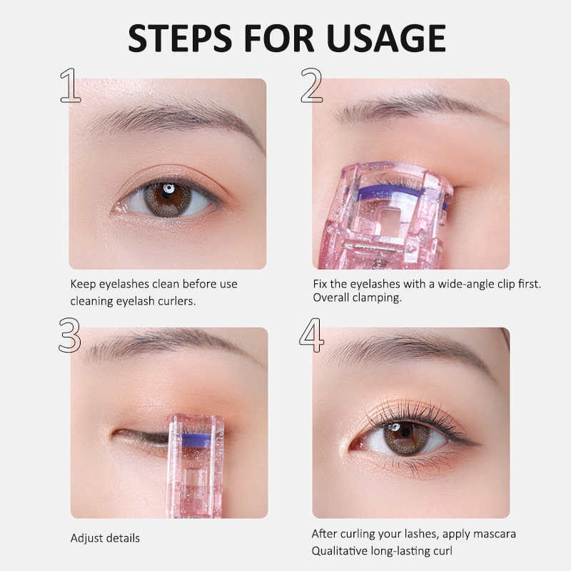 [Harga Grosir] Mini Portable Shiny Wide Angle Eyelash Curler Cute Lash Tweezers Eyelashes Curling Clip Practical Eye Makeup Tool Long Lasting Silicone Strip Small Eyelash Curler