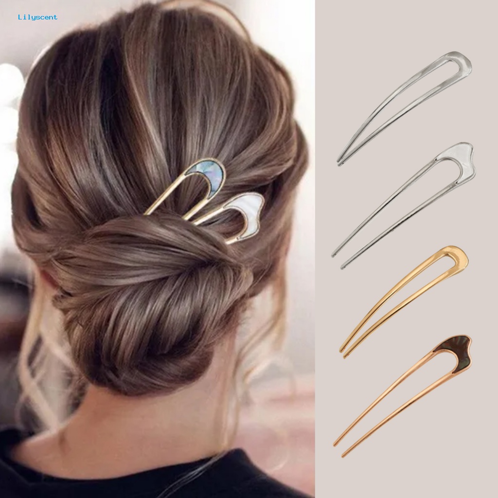 Lilyscent Hiasan Kepala Hair Pin Aksesoris Rambut Sederhana Bentuk U Shell Hair Bun Stick Arc Curved