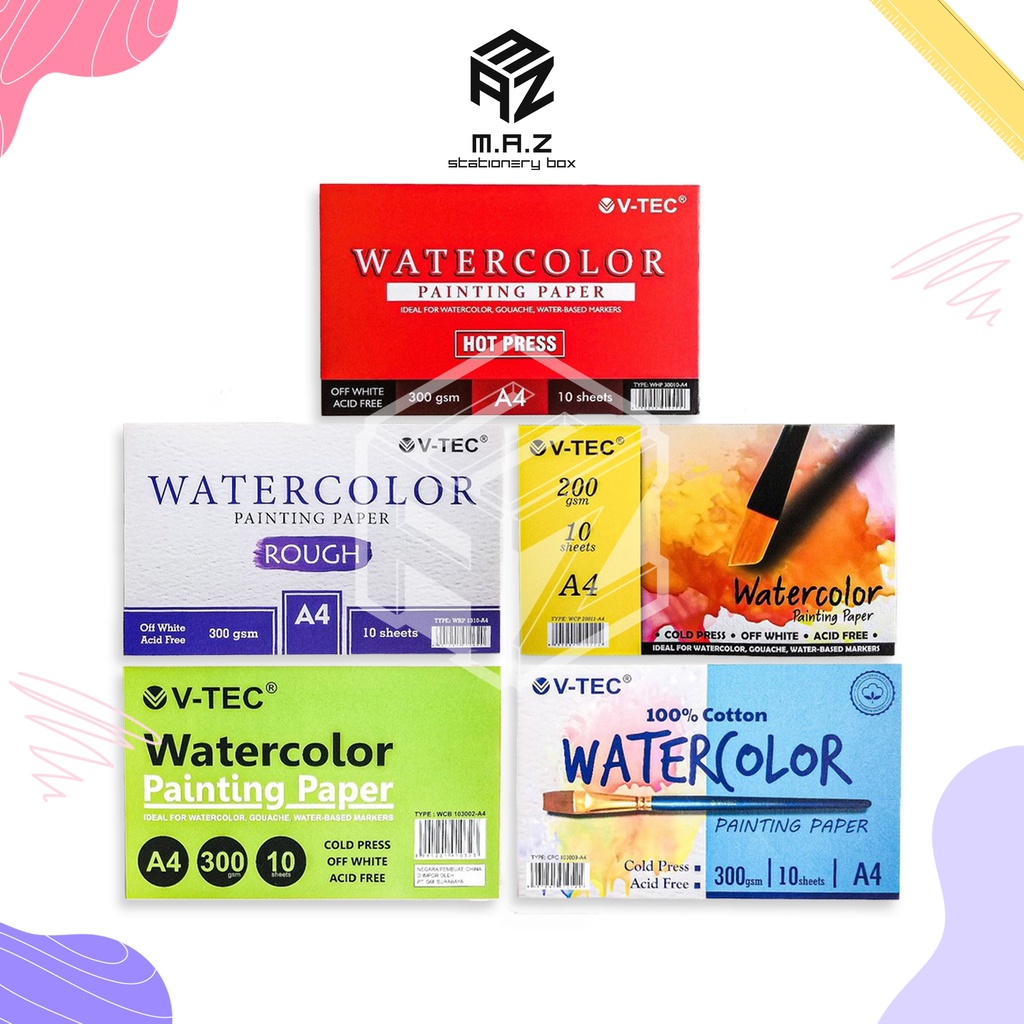 

V-tec Kertas Lukis Cat Air / Vtec Painting Watercolor Paper A6 / A5 / A4 / A3