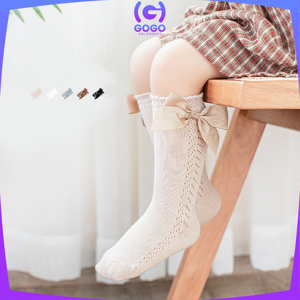 GOGO-P304 Kaos Kaki Panjang Anak Perempuan Model Pita Lucu Anti Slip / Kaus Kaki Bayi Korea Bahan Lembut Ribbon Baby Socks import