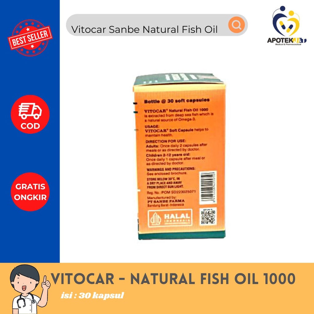 VITOCAR NATURAL SANBE FISH OIL ISI 30 1000 MG / MINYAK IKAN HALAL TANPA BAU