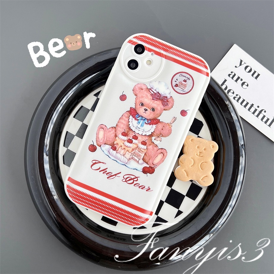 Redmi A1 10C 10A 10 9 9A 9C 9T Note 11 Pro+ 11s 11 10s 10 9s 9 8 Pro Poco X4Pro X3Pro Mi 11 Lite 11T 10TPro 12Pro Cute Cake Bear Phone Case TPU Soft Cover Pelindung