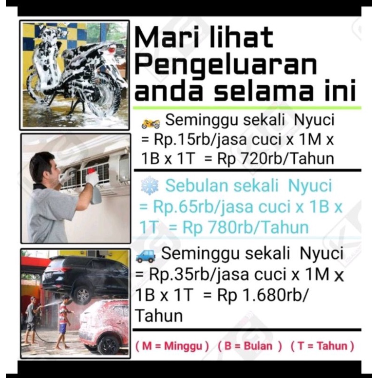☢️🉐🇯🇵 Set Lengkap Mesin Cuci Motor 340psi 23.4 Bar 8 LPM Power Sprayer Alat Steam Jet Cleaner AC DC