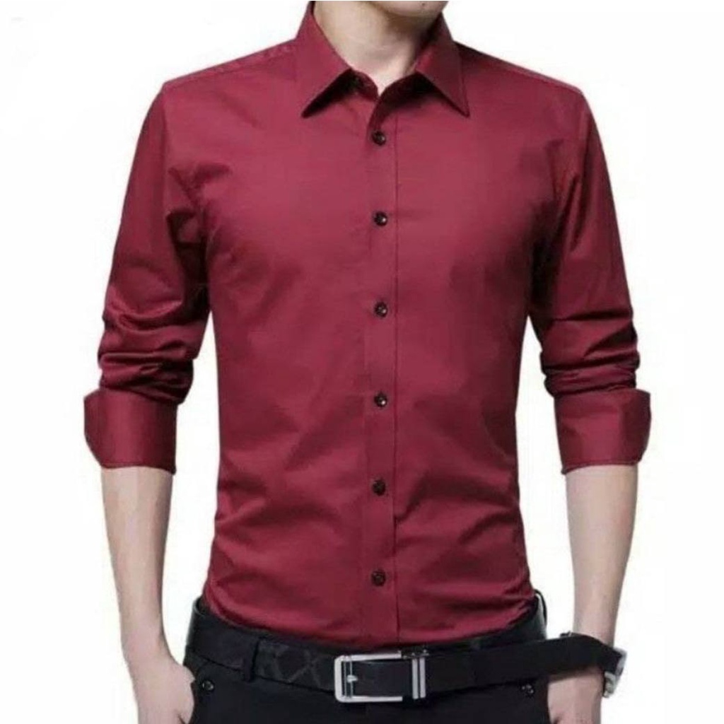 [BISA COD] Kemeja Pria Lengan Panjang Polos Putih | Kemeja Polos Pria  Kemeja Kerja Kasual Katun Formal