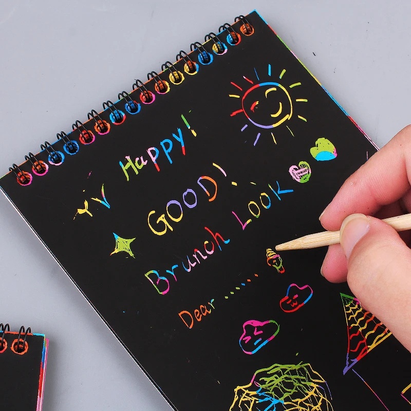 10lembar/buku Anak DIY Scratch Mainan Edukasi Seni Lukisan Karton Hitam Seni Gambar Graffiti Buku Anak Menyenangkan Tk Perlengkapan Kertas Scrapbook Craft