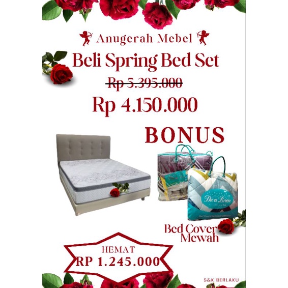 Set Spring Bed BONUS BED COVER MEWAH (Matras + Divan Sandaran Pendek)