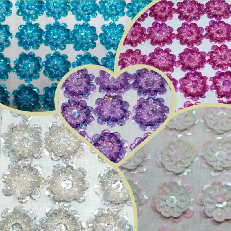 aplikasi bunga payet 3D , bunga rangkai sequin , bunga hias kebaya ,bunga hias hijab ,