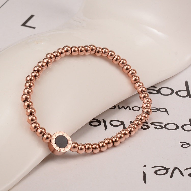 Gelang Manik-Manik Digital Bentuk Bulat |  Band Bahan Titanium Steel 18k Warna Rose Gold | Perhiasan Bahan Stainless Steel